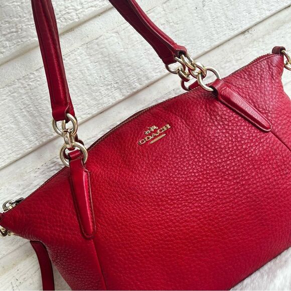 COACH Red Leather Kelsey Prairie Satchel Tote Crossbody - Picture 3 of 10